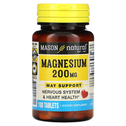 Mason Natural, Magnésio, 200 mg, 100 comprimidos
