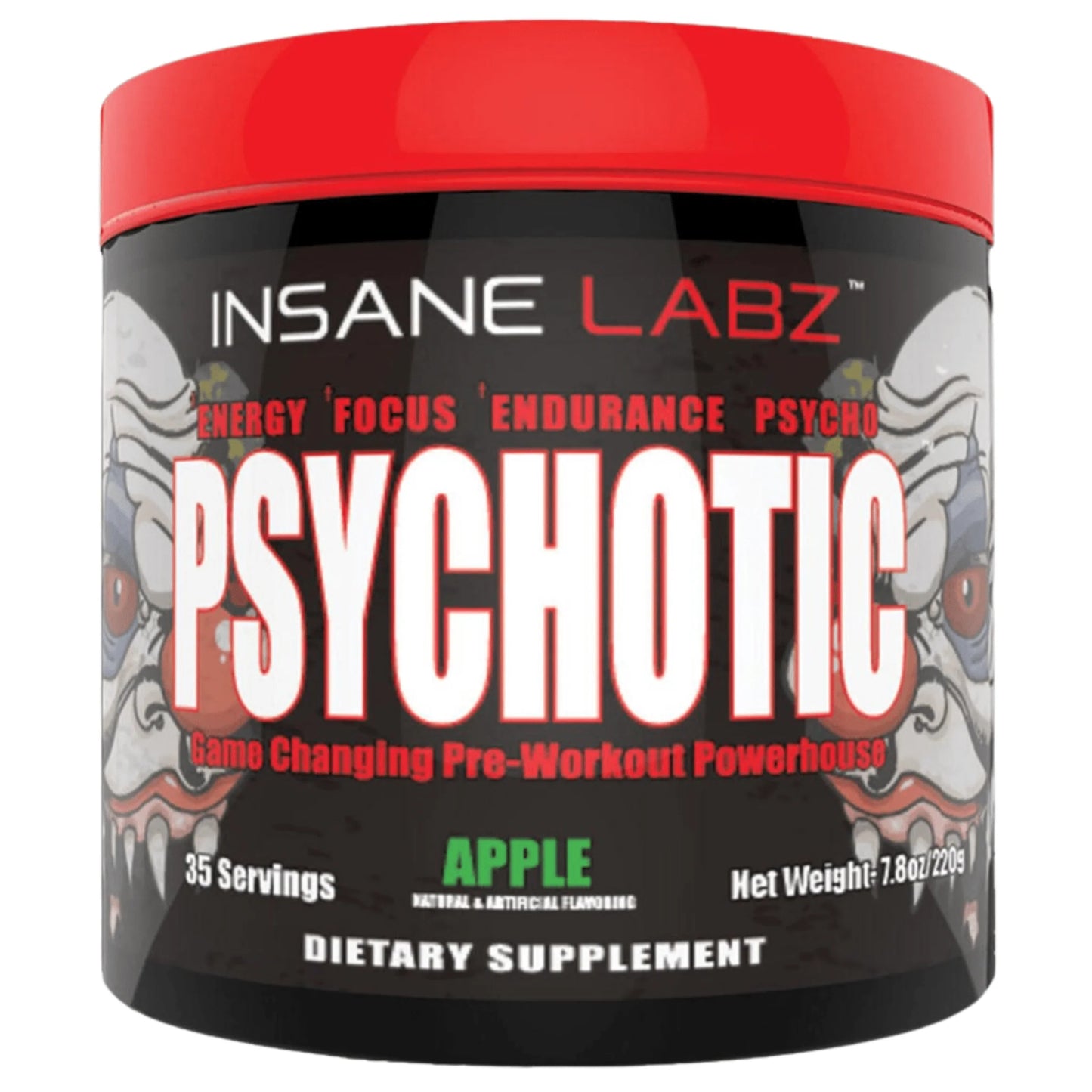 Insane Labz, Psychotic, Pré-Treino de Alto Estímulo em pó, Energia Extrema e Duradoura, Foco e Resistência com Beta Alanina, Creatina Monohidratada e DMAE, 35 Porções