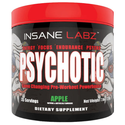 Insane Labz, Psychotic, Pré-Treino de Alto Estímulo em pó, Energia Extrema e Duradoura, Foco e Resistência com Beta Alanina, Creatina Monohidratada e DMAE, 35 Porções