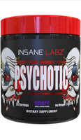 Insane Labz Psychotic, Pó Pré-Treino de Alto Estímulo, Energia Extrema e Duradoura, Foco e Resistência com Beta Alanina, Creatina Monohidratada e DMAE, 35 Porções (Grape)