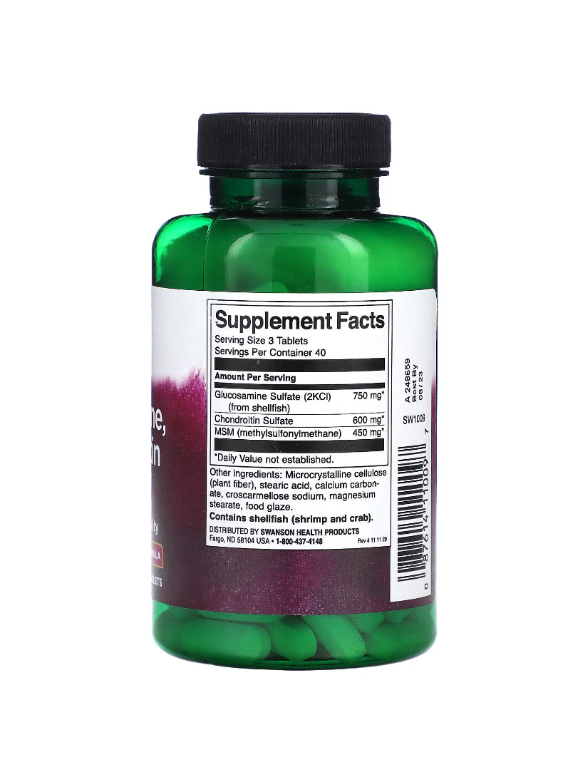 Swanson, Condroitina glucosamina e MSM, 120 Comprimidos