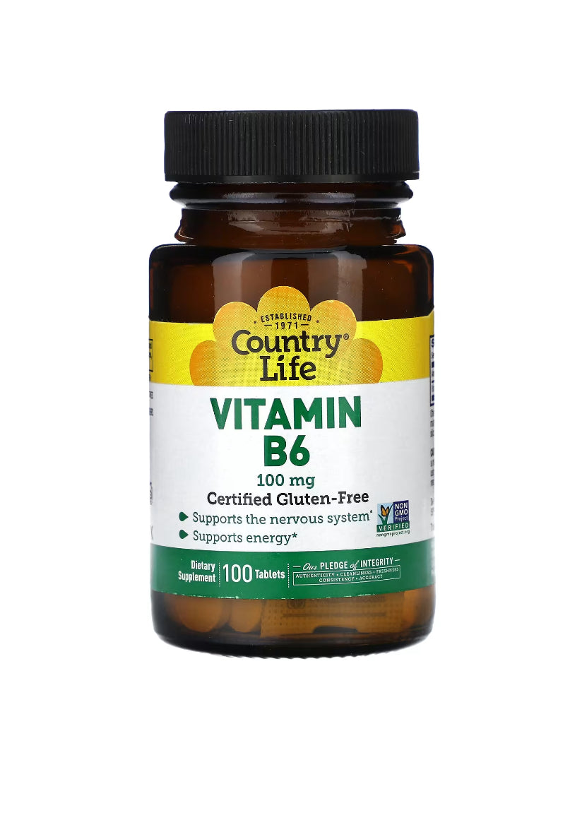 Country Life
Vitamina B6, 100 mg, 100 comprimidos