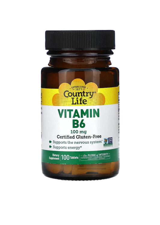 Country Life
Vitamina B6, 100 mg, 100 comprimidos