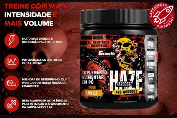 PRÉ-TREINO HAZE HARDCORE 300G - GROWTH SUPPLEMENTS Açai com Guaraná