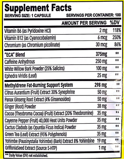 Cloma Pharma, Methyldrene Elite 25 Extra Potente, 100 cápsulas