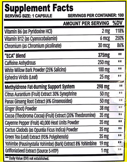Cloma Pharma, Methyldrene Elite 25 Extra Potente, 100 cápsulas