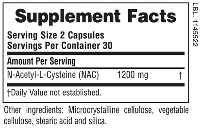 NAC 1200 mg Pro – N-Acetil L-Cisteína | 60 Cápsulas | Antioxidante Avançado