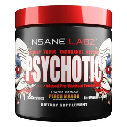 Insane Labz, Psychotic, Pré-Treino de Alto Estímulo em pó, Energia Extrema e Duradoura, Foco e Resistência com Beta Alanina, Creatina Monohidratada e DMAE, 35 Porções