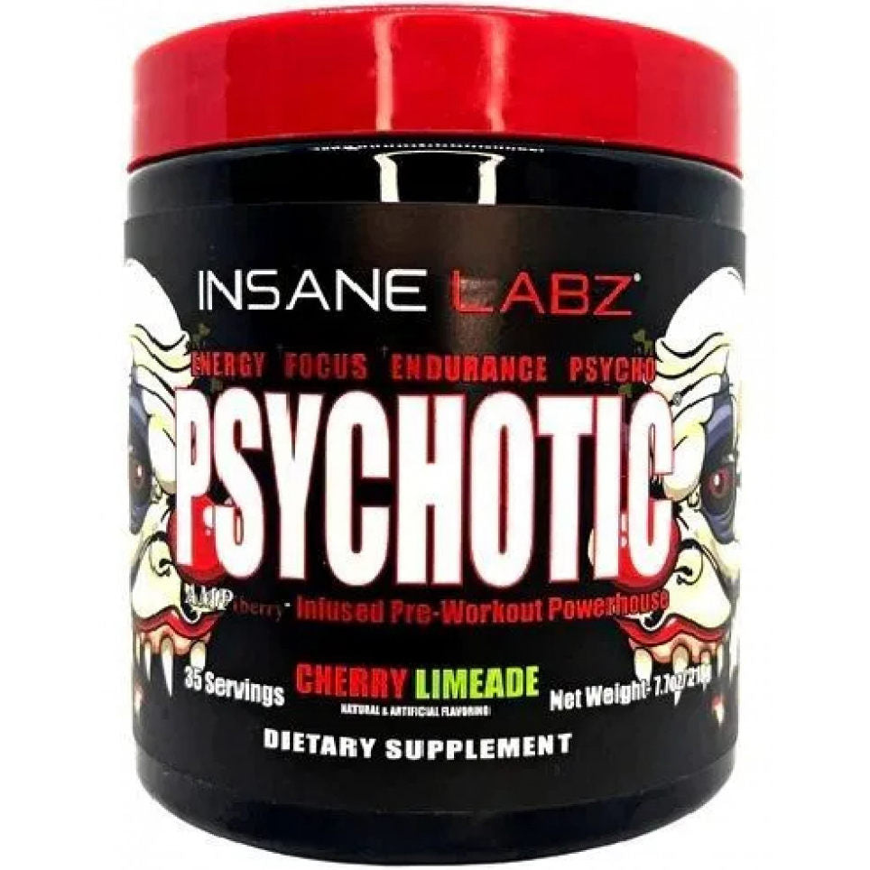 Insane Labz, Psychotic, Pré-Treino de Alto Estímulo em pó, Energia Extrema e Duradoura, Foco e Resistência com Beta Alanina, Creatina Monohidratada e DMAE, 35 Porções