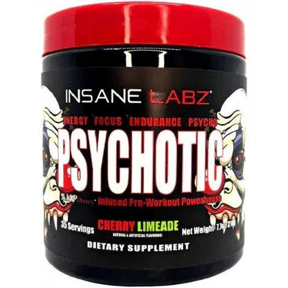 Insane Labz, Psychotic, Pré-Treino de Alto Estímulo em pó, Energia Extrema e Duradoura, Foco e Resistência com Beta Alanina, Creatina Monohidratada e DMAE, 35 Porções