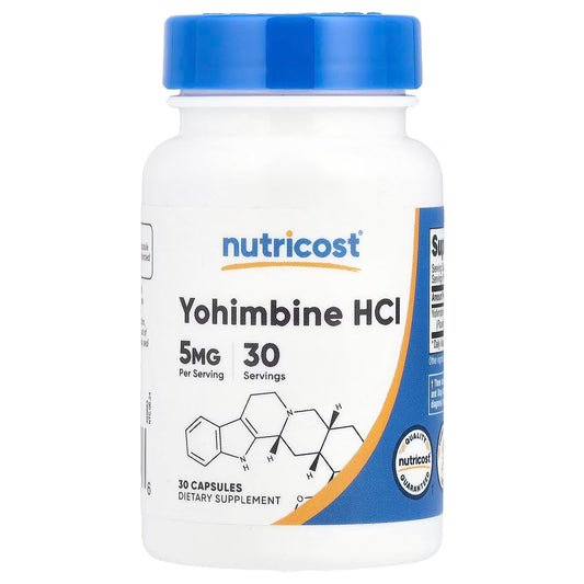 Yohimbine HCL 5 mg – Queima de Gordura, Energia e Foco | 30 Cápsulas – Nutricost®