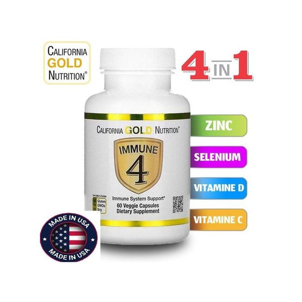 California Gold Nutrition Zinco + Selênio + Vitamina C + Vitamina D, Suporte ao Sistema Imunológico, 60 Cápsulas