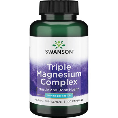 Swanson, Triple Magnesium Complex, Com Citrato, Óxido e Aspartato, 100 Cápsulas, 400mg
