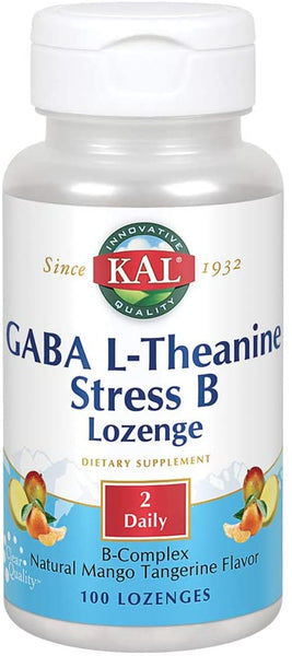 KAL GABA L-Theanine Stress B Lozenge | Relaxamento, humor e concentração saudáveis | Sabor natural de manga mandarim | 100 ct