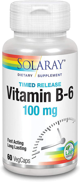 Solaray B 6 Liberação cronometrada em dois estágios, 100 mg, contagem de 60