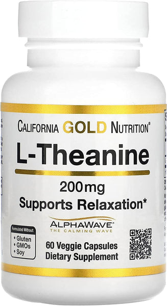 California Gold Nutrition L-teanina, Featuring AlphaWave, 200 mg, 60 Veggie Capsules