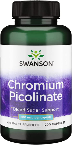 Swanson Chromium Picolinate - Suplemento natural que promove o metabolismo e o controle de peso - Suporta níveis saudáveis de açúcar no sangue já dentro da faixa normal - (200 cápsulas, 200mcg cada)