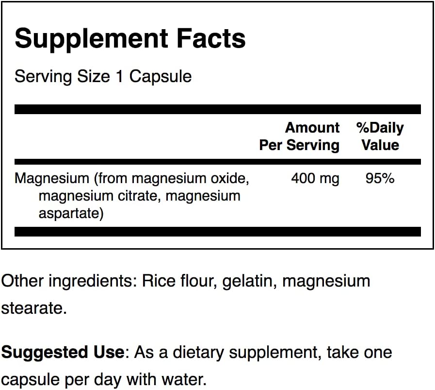 Swanson, Triple Magnesium Complex, Com Citrato, Óxido e Aspartato, 100 Cápsulas, 400mg