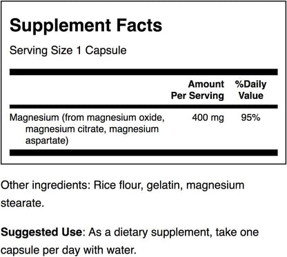 Swanson, Triple Magnesium Complex, Com Citrato, Óxido e Aspartato, 100 Cápsulas, 400mg