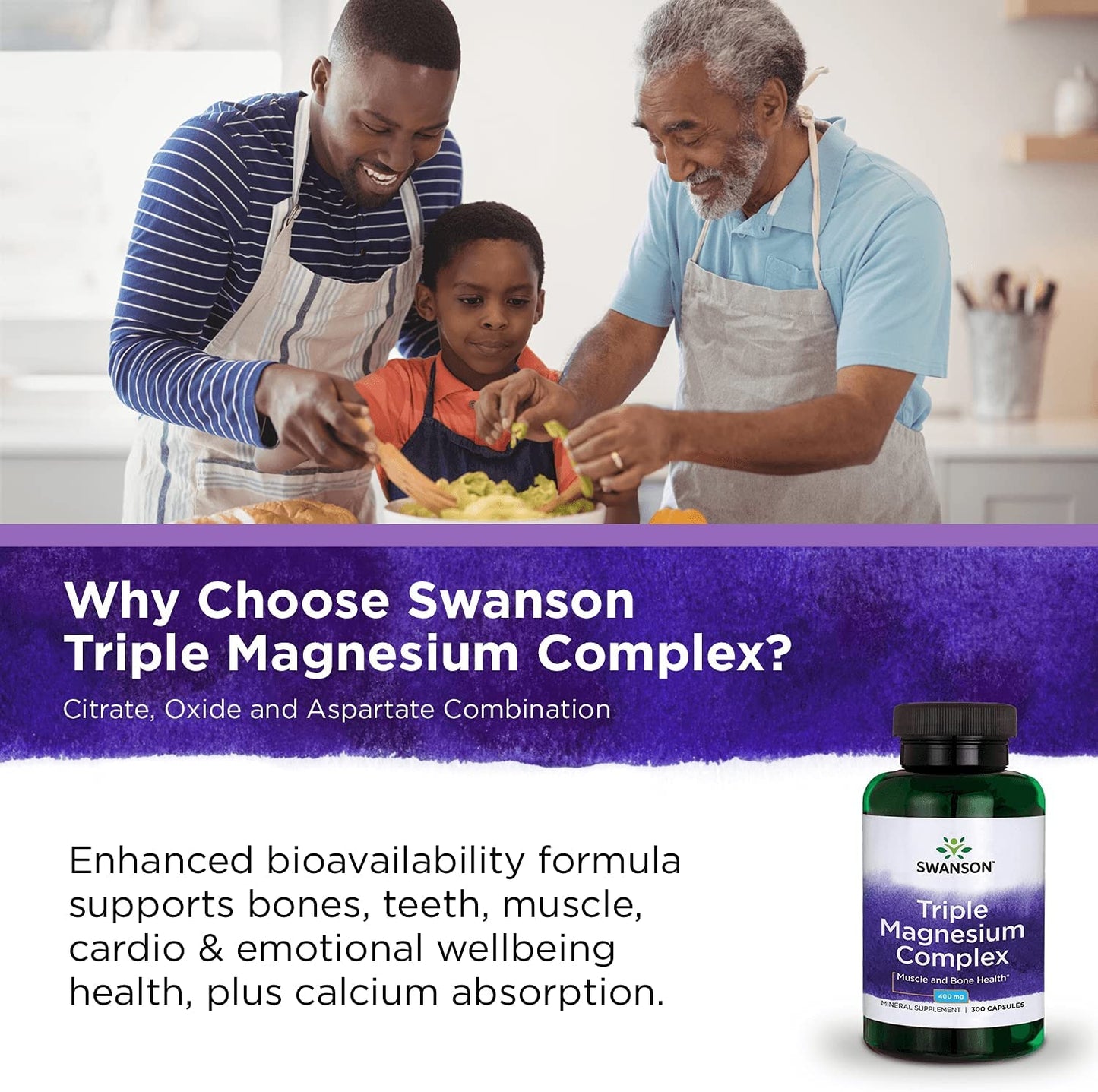 Swanson, Triple Magnesium Complex, Com Citrato, Óxido e Aspartato, 100 Cápsulas, 400mg
