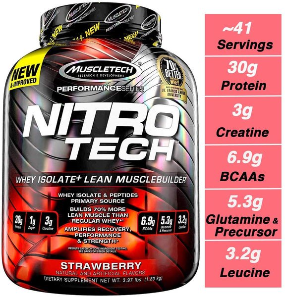 Muscletech, Nitro Tech, Whey Isolate + Lean Muscle, Strawberry (1.80 kg)