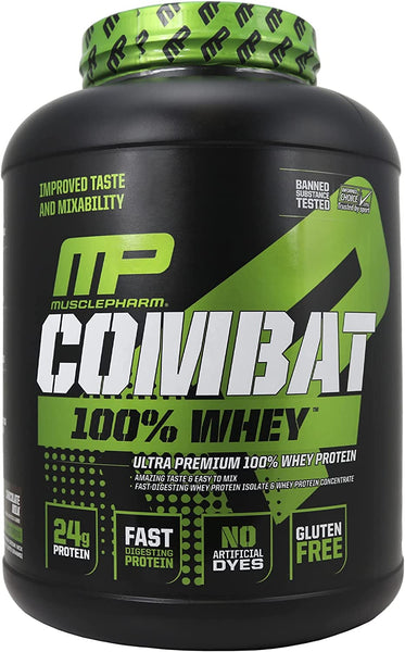 MusclePharm Combat 100% Whey, Whey Protein Powder, Chocolate Milk, 5 libras, 67 porções