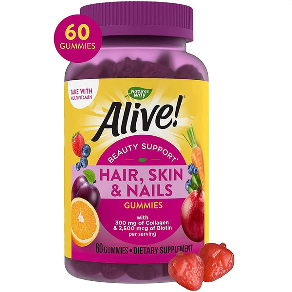 Nature's Way Alive! Hair, Skin and Nails Gummies - Strawberry - 60 Count