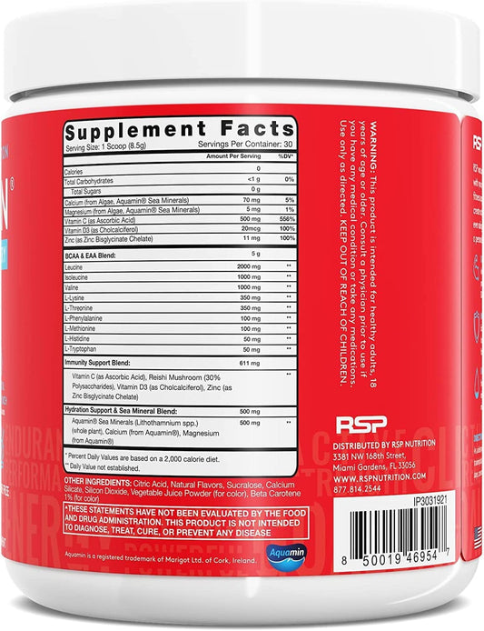 RSP Nutrition, AminoLean 5 g BCAA + EAA Recovery,Tropical Island Punch, Caffeine Free (255 g)