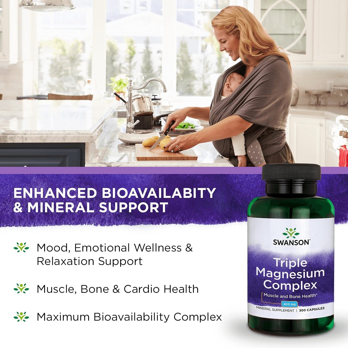 Swanson, Triple Magnesium Complex, Com Citrato, Óxido e Aspartato, 100 Cápsulas, 400mg