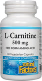 Natural Factors, L-Carnitine 500 mg, Energy Support, 60 Capsules (60 Servings)