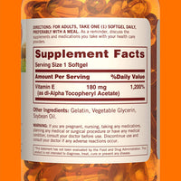Sundown Vitamina E para suporte imunológico, sem glúten, sem laticínios, não transgênico, 180mg 400IU Softgels, 100 unidades, 3 meses de fornecimento
