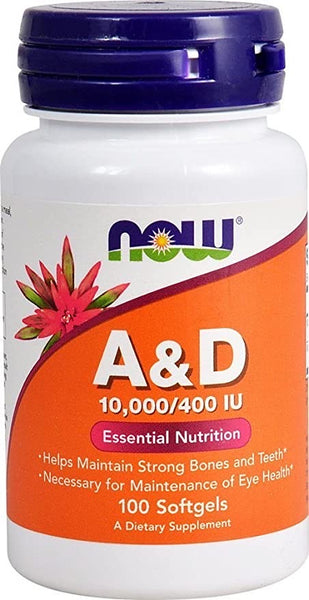 Now Foods Vitaminas A e D 10000/400 - 100 cápsulas de gel
