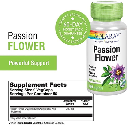 Solaray, Passion Flower - Healthy Relaxation - 350 MG (100 Capsules)
