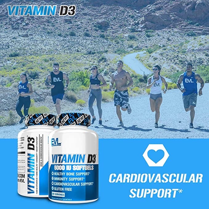 Evlution Nutrition Vitamin D3, 5000 UI de alta potência, suporte ósseo e articular, saúde do coração e do sistema imunológico (120 porções)