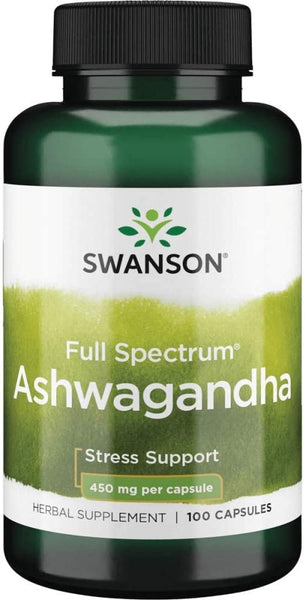 Swanson Premium Ashwagandha Powder Supplement: 450 MG Ashwagandha Root Dried Powder - Pure Ashwagandha  - 100 Capsules