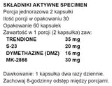 SPECIMEN 60 CAPS TRENDIONE - 35 mg - S-23 - 20 mg - DYMETHAZINE (DMZ) - 16 mg - MK-2866 - 30 mg -